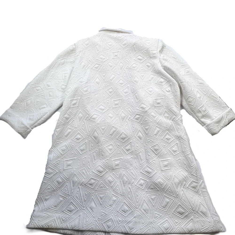 Calvin Klein White Quilted Geometric Pattern Coat Womens 16 Blazer Jacket Open‎